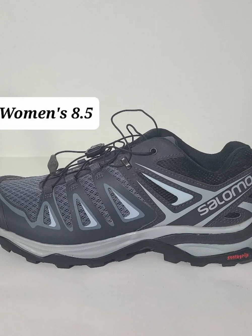 Salomon X Ultra 3 Gray/Black/Blue Hiking Trail Shoes Women's Size 8.5
